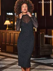 Sosandar Black Sparkle Mesh High Neck Midi Dress (AV0106) | $182