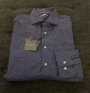 NWT Hickey Freeman Long Sleeve Sport Shirt Men’s Size XL Blue Stretch A11