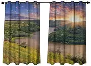 Anshesix Nature Outdoor Ultraviolet Protective Curtains Rising Sun Over Calm Riverbed with Lush Trees and Meadows Shrubs Hillside Cloudy Sky W72 x L63(183cm x 160cm)