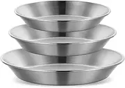 Tobeelec 3 Pcs Stainless Steel Pie Pan Set, Pizza Pan Deep Pie Dish Pie Plate Baking Tray Dishes for Pizza Baking Serving Oven Grill, 3 Sizes