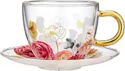 Ashdene 300ml Springtime Soiree Double Walled Flowers Clear Glass Tea Cup/Saucer