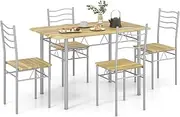 Giantex 5 PCS Dining Table Set, Counter Height Table with Spacious Rectangular Tabletop, Dining Desk w/ 4 High Backrest Chairs & Anti-Slip Pads, Kitchen Furniture for Home Restaurant (Silver+Natural)