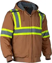 [Sicalobo] Men's High Visibility Fleece Lined Safety Sweatshirt,High Vis Reflective Water Resistant Thermal Canvas Work Jacket