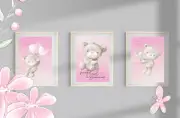 Wall Art A4 SET OF 3 Posters,AMAZING THINGS,Beautiful Girl,Bear,Hearts,Flowers