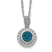 14k White Gold w/ Blue and White Real Diamond Circle Pendant