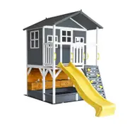 Kidzshack Caboodle Kids Wooden Large Cubby House/Mud Kitchen Grey Slide 3+