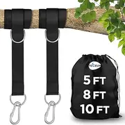 [New 2022] TECEUM Tree Swing Straps Hanging Kit (Set of 2) – 5 ft 8 10 Heavy-Duty Camping Hammock Strap (2,000 lb) with Safety Lock Carabiners & Carry Bag for All Types Outdoors Black