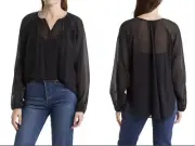 Rag & Bone Womens Yuni Black Sheer Long Sleeve Blouse NWT M $350