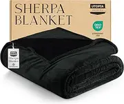 Utopia Bedding Sherpa Blanket King Size [Back, 90x102 Inches] - 480GSM Thick Warm Plush Fleece Reversible Blanket for Bed, Sofa, Couch, Camping and Travel