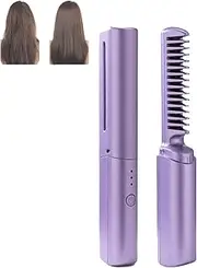 Latest Hairdressing Comb, Rechargeable Mini Hair Straightener Comb, Electric Straightening Comb, Flat Iron Comb, Hair Combs for Styling Electric, Portable Hair Straightener Cordless Brush (B)