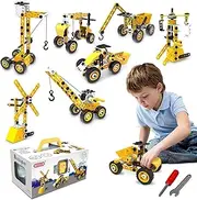 Techshining 8 in 1 Toy Trucks for Kids Take Apart Toys Construction Vehicles STEM Educational Toys Building Blocks for Boys and Girls Christmas Birthday Gift