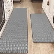 Color&Geometry Kitchen Rugs, Kitchen Rug Set 2 Piece Kitchen Runner Rug Kitchen Floor Mat, Cushioned Anti Fatigue Kitchen Mat Non Skid Waterproof Comfort Standing Kitchen Rug, 17"x29"+17"x59", Grey