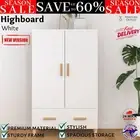 Highboard White Engineered Wood Sideboard Storage Cabinet Tall Cupboard -vidaXL