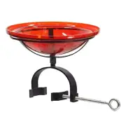 ACHLA 12" Crackle Glass Birdbath/Over Rail Bracket, Red/Black - CGB-09R-OR2