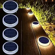 Lacasa 4 Pack Solar Deck Lights, Solar Powered Outdoor Step Lights, Driveway Walkway Dock Light Waterproof IP68 Stair Pathway Ground LED Lamp for Backyard Patio Garden, Auto On/Off, Warm White 3000K