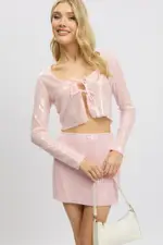 Pink Sequin Top Tie Up Front Long Sleeve - Size 6XXS, Women's Kimono
