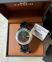 在飛比找Yahoo!奇摩拍賣優惠-COACH Greyson 彩色水鑽圈 黑色錶盤 黑色陶瓷錶