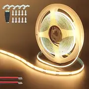 [Clearhill] 12V COB LED Strip Lights with Bare Wire (No Power Supply),16.4FT/5M,Warm White 3000K,320LEDs/M,8mm Width,CRI90,Electroplated Double-Sided Panel,10W/M,IP20