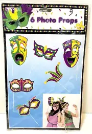Photo Props Mardi Gras Halloween Party Mascaraed Paper Masks on Stick Pack 6