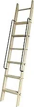 104RDHOUSE 87in Red Oak Sliding Library Ladder with Handrail,Unassembled