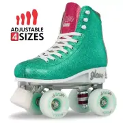 Crazy Skates GLAM Size Adjustable TEAL Glitter Quad Rollerskates - Girls Roller