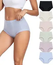 [ANLIQI] Women High Waisted Underwear Cotton Full Coverage Briefs Lace Hipster for Ladies Stretch Tummy Control Panties