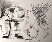 Still Life Realism Drawing 9x12 Original Signed Paper Fruit On Table Charcoal