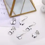 Panda Drop Earring / Clip-On Earring 1 Pc - 01# - Normal - Hook Earring - One Size