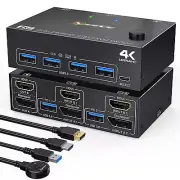 USB 3.0 KVM Switch 2 Monitors 2 Computers, Displayport + HDMI Dual Monitor DP...