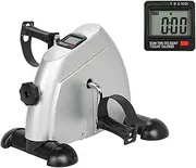 Under Desk Bike Pedal Exerciser,Mini Exercise Bike Portable Home Pedal Arm and Leg Exerciser with LCD Screen Displays for Arm Leg Recovery Physical Therapy,Silver/16