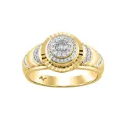 Men's 0.25ct Round Baguette Natural Diamond 10k Yellow Gold Ring