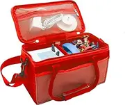Carrying Case for Toniebox Starter Kit with hook and loop fastener dividers, Dual Mesh Side Pockets, Mesh Zipper Pocket in Lid and Shoulder Strap. (Red)