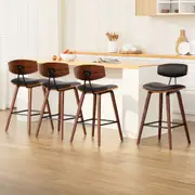 Set of 4 Luxe PU Leather Circular Footrest Bar Stools - Black