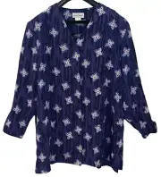 NEW Susan Graver Studio Plus Size 3X Tunic Button Front Blue Pink Floral