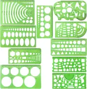 10 Pieces Green Plastic Drawings Templates Measuring Geometric...