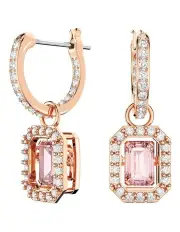 [Swarovski] Una Drop Earrings Octagon Cut Rose Gold-Tone Plated in Pink