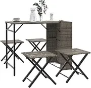 Garden Dining Set 5 Piece, Small Foldable Poly Rattan Table & Chairs, Outdoor Patio Furniture Seating Sets for Balcony, Apartment, Grey