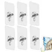 Painting Hooks Adhesive,6X Strong Adhesive Wall Mount Screw Hooks - Without Nails No Damage Picture Frame Hook for Poster Photo