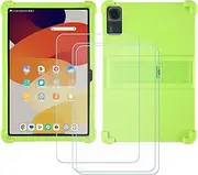 FZZSZS Case for Samsung Galaxy Tab S10 FE+ Tablet + 3Pcs Tempered Glass Screen Protector Protective Film,Soft Gel Green Shell Silicone Tablet Cover for Samsung Galaxy Tab S10 FE+ (13.1")