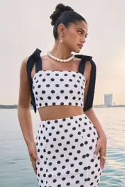 Phoebe | Black & White Polka Dot Crop Top With Tie Straps Tie