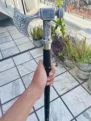 Blackperlcrafts by Axe Designer Antique Brass Head Handle Design Wooden Walking Stick Handmade Gift