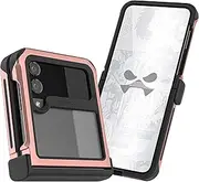 [Ghostek] ATOMIC slim Galaxy Z Flip 4 Case Clear with Pink Aluminum Metal Bumper Premium Rugged Heavy Duty Shockproof Protection Phone Cover Designed for 2022 Samsung Galaxy Z Flip4 5G (6.7 Inch) (Pink)