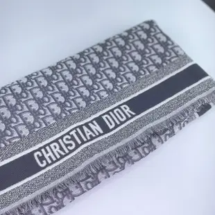 【翰貝格名牌館】全新真品 DIOR 爆款 灰色 D-OBLIQUE 老花 字母 刺繡 羊毛 絲綢 圍巾 披肩