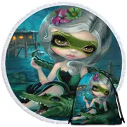 Cool Fantasy Art the Alligator Girl Round Beach Towel