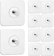 Ginmino Reusable Adhesive Wall Hooks 13.5lbs(Max) Transparent , Waterproof and Oilproof For Bathroom Kitchen Heavy Duty 10 Pack