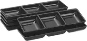 sourcing map 6Pcs MF Square Dipping Bowls, Small Black Side Dish Bowls with 3 Compartment Divided Seasoning Plate Soy Dishes for Condiment Desserts Home BBQ Party Picnic Restaurant