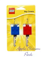 NEW Lego KEY COVERS Set - 2x2 Red Blue Brick/Plate Key Sleeves w/Chains 852984