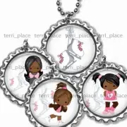 Ice Skating Skates Kids Bottle Cap Necklace 24" Chain African American Girl