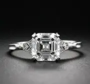925 Sterling Silver Asscher Cut Lab Created Diamond Art Deco Ring Wedding Ring