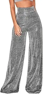 [Velius] Women's Sexy Metallic Sparkly Wide Leg Pants Trousers Clubwear